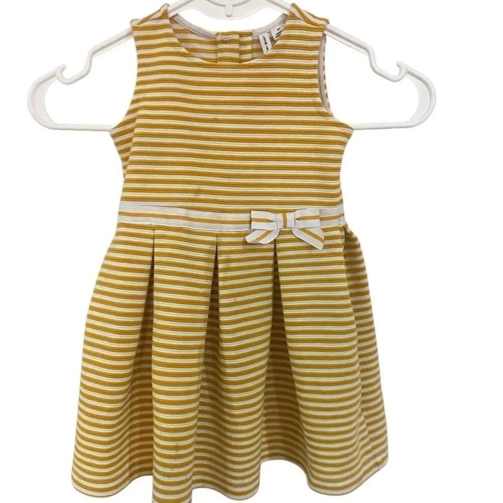 Janie and Jack size 2T sleeveless yellow white striped dress bow